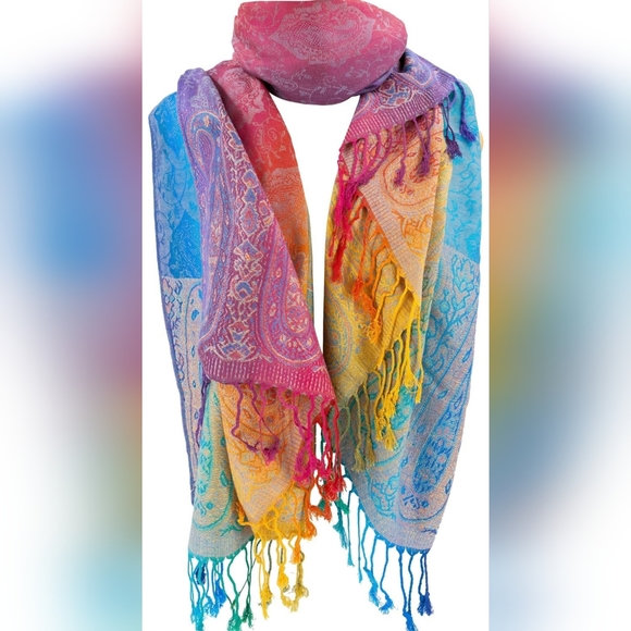 Purple Silk Scarf for Women Paisley Prints, Elegant Shawl Wrap, Dressy Colorful - Picture 1 of 3